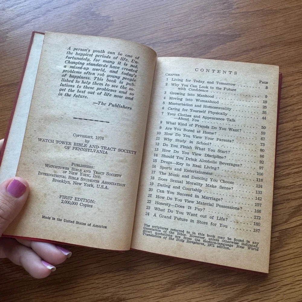 Your Youth Getting the Best Out of It 1976 Watchtower Bible Tract Society Book